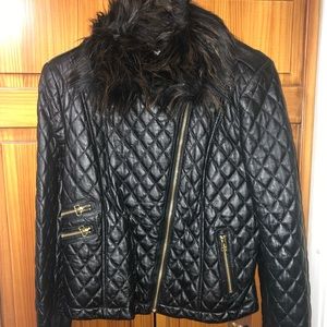Boston Proper Leather Jacket with Removable Fur